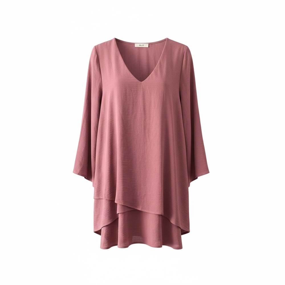 Jade by Jane✨ Pink Layered Tunic Top Flowy V-Neck Oversized Blouse